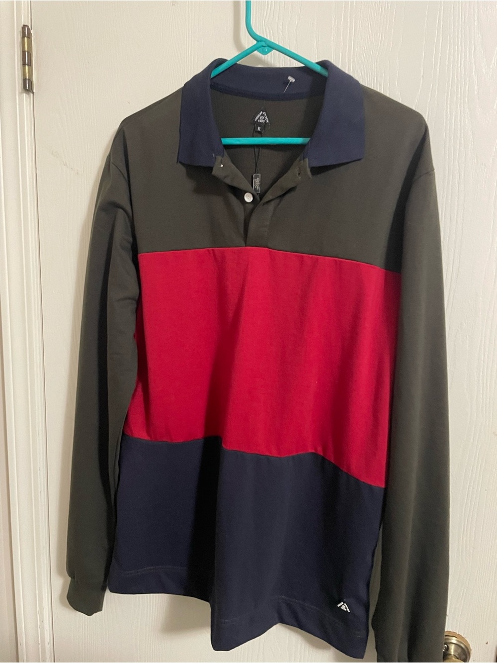 American Stitch Olive and Navy Contrast Long Sleeve Polo